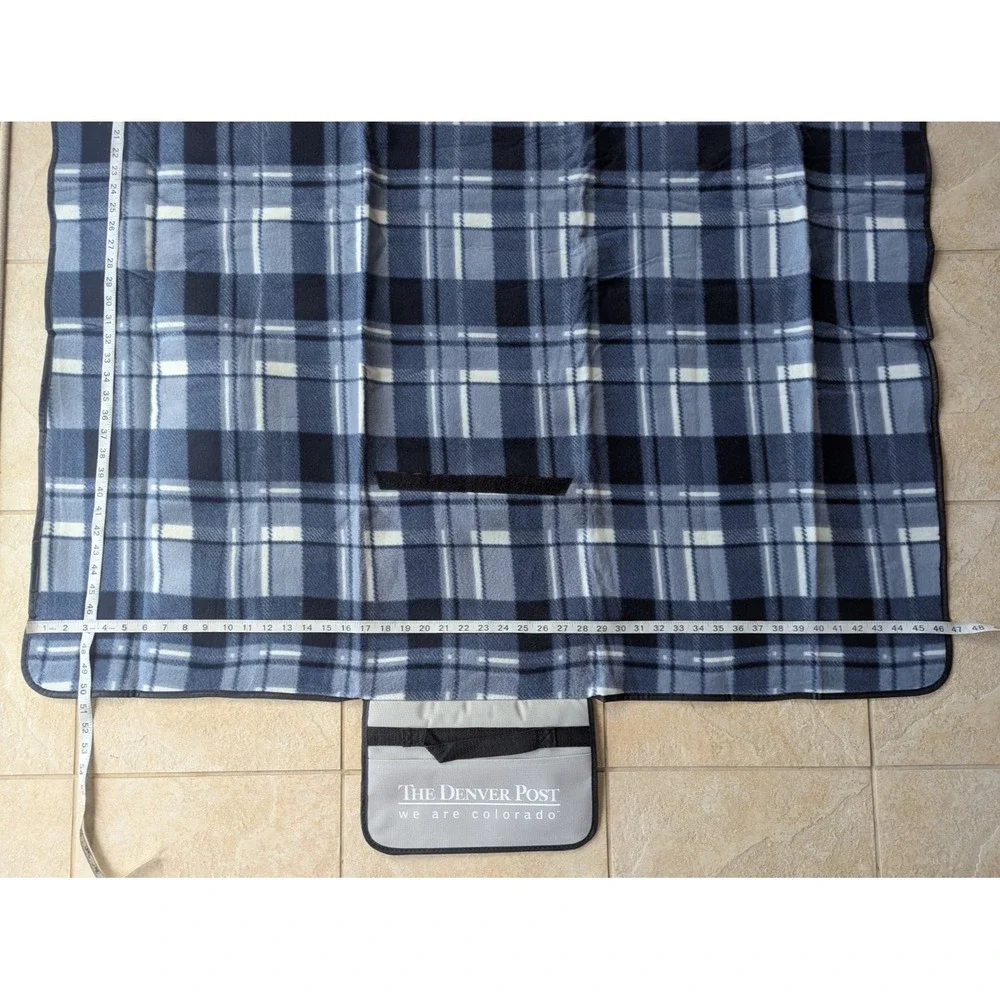 The Denver Post Roll-Up Picnic Blanket With Handle Blue Plaid